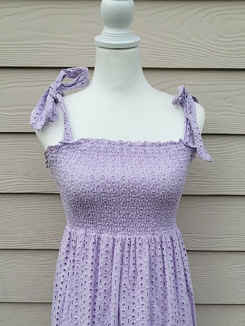 Koko & Mason Lavender Eyelet Maxi Dress Smocked Tie Straps Women's Size Small - Picture 6 of 13